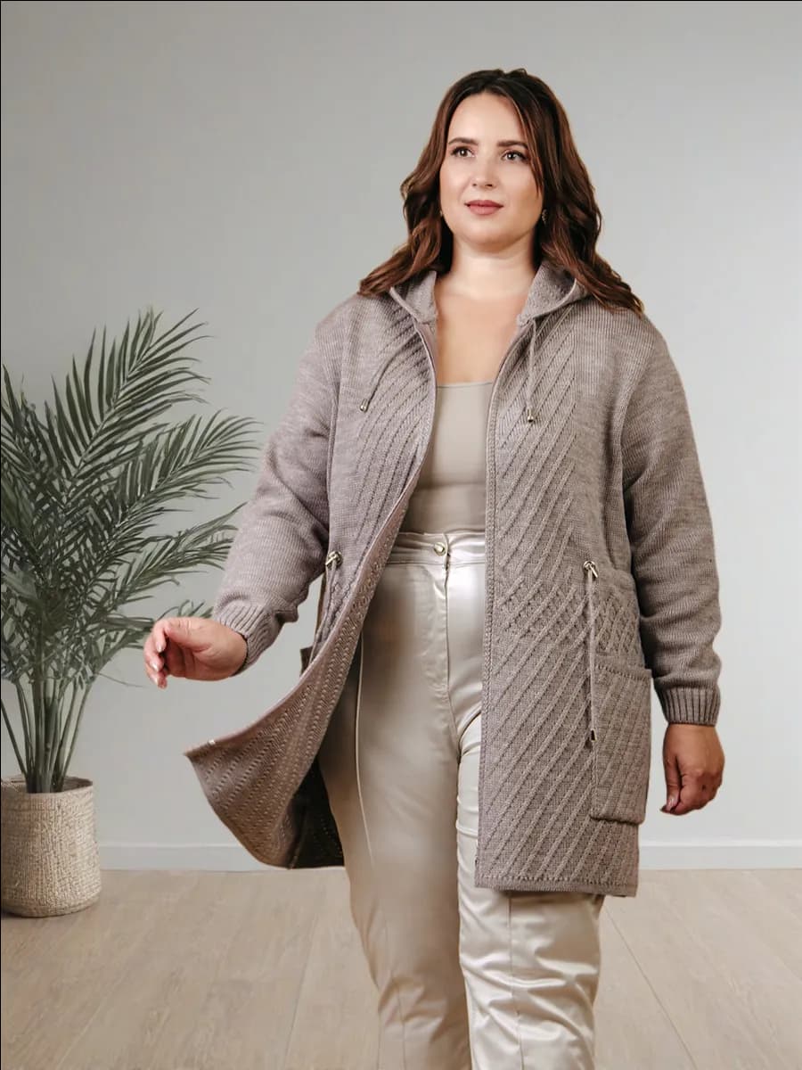 Кардиган удлиненный на молнии с капюшоном