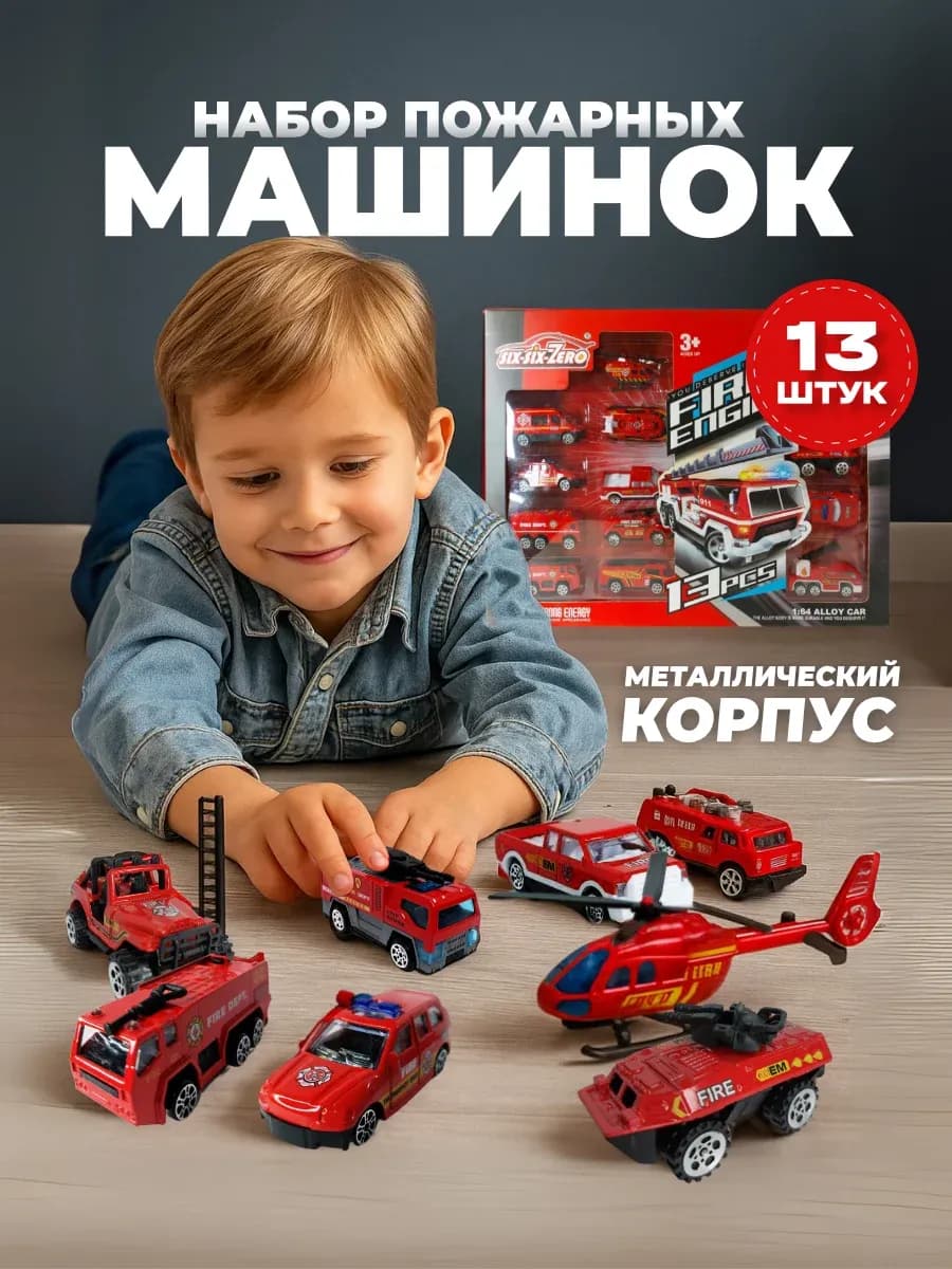 Машинки металлические Пожарные 13 штук набор для детей