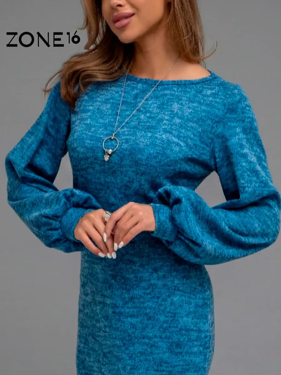 Платье миди трикотажное с рукавами фонариками