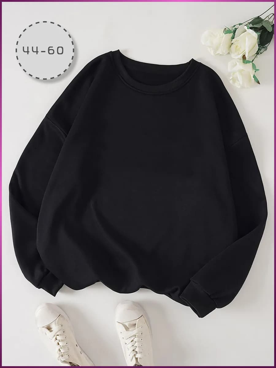 Свитшот оверсайз черный толстовка без начеса