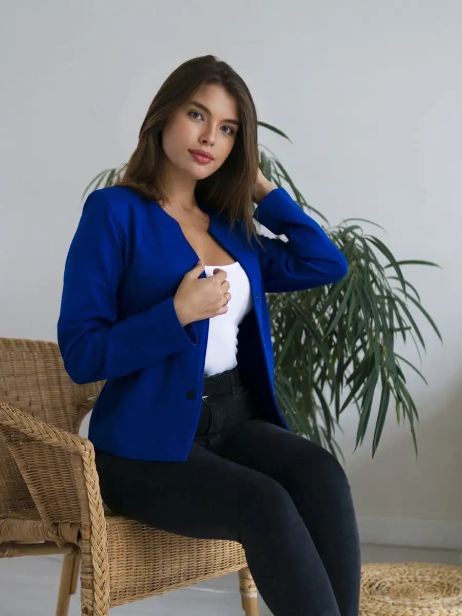 Пиджак приталенный вечерний укороченный синий