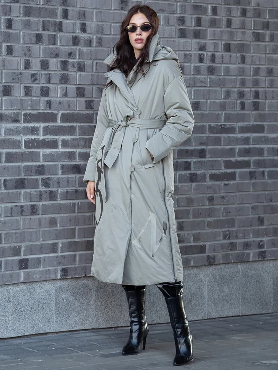 Пуховик зима длинный оверсайз пальто