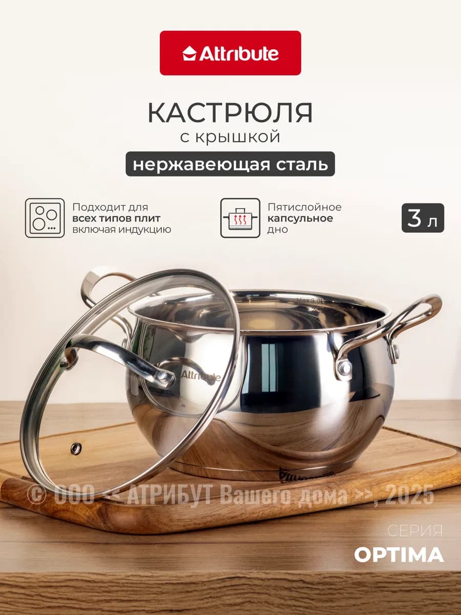 Кастрюля для индукционной плиты OPTIMA 3 л с крышкой