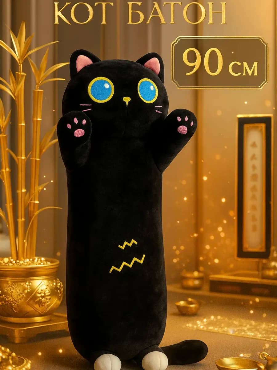 Мягкая игрушка кот батон черный 90 см