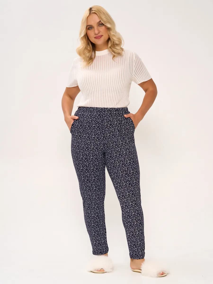 Брюки домашние широкие летние на резинке больших размеров - фото 1