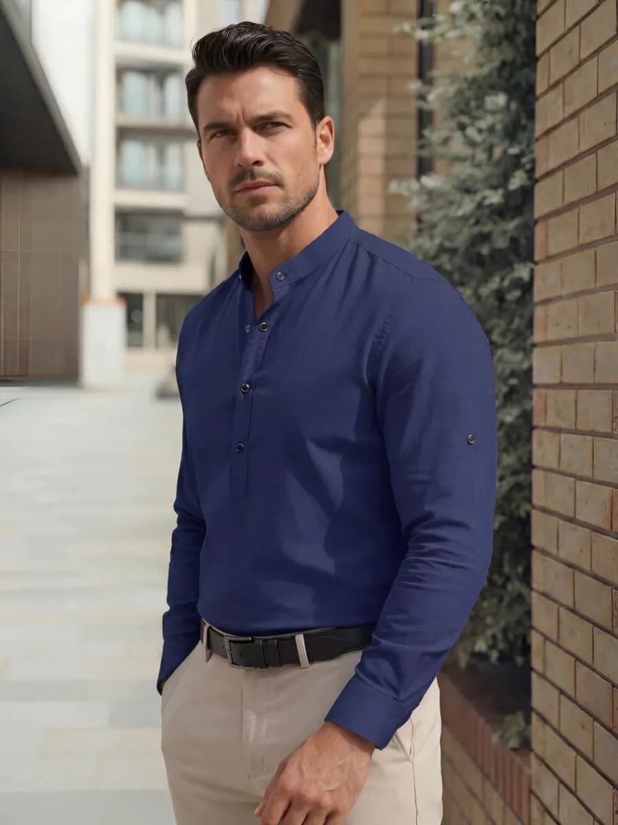 Рубашка с воротником стойкой