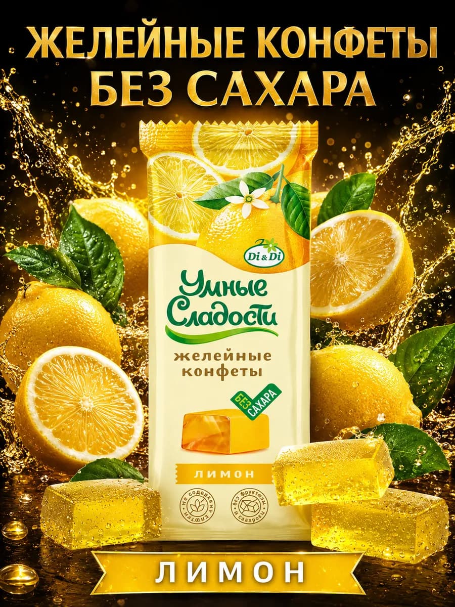 Конфеты без сахара со вкусом лимона, 90г