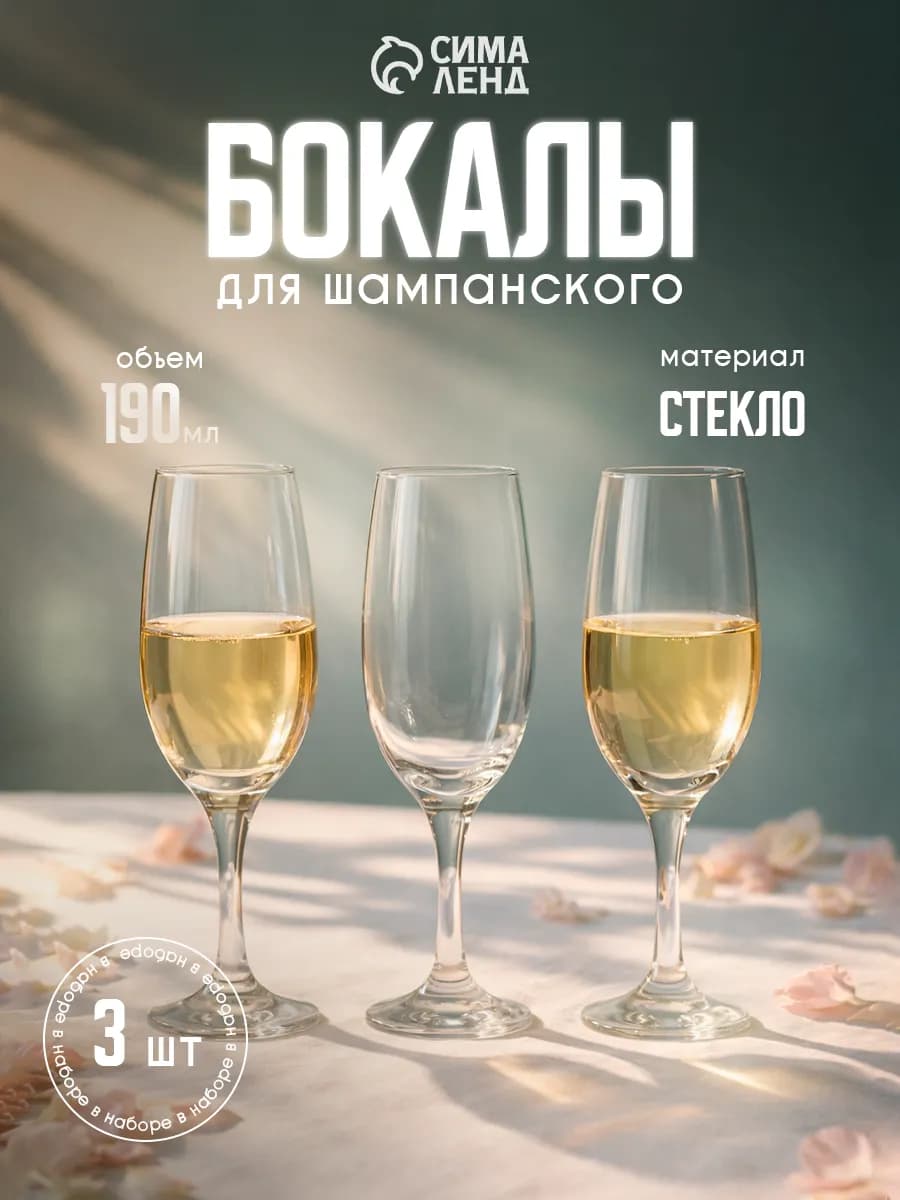 Бокалы для шампанского 190 мл "Bistro", 3 шт, стекло
