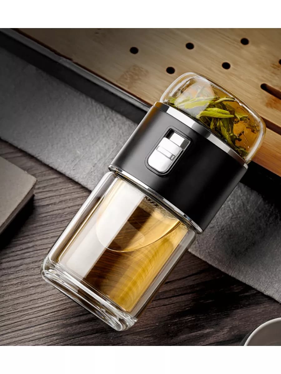 Двухслойная стеклянная чашка-заварник, в подарок любимому