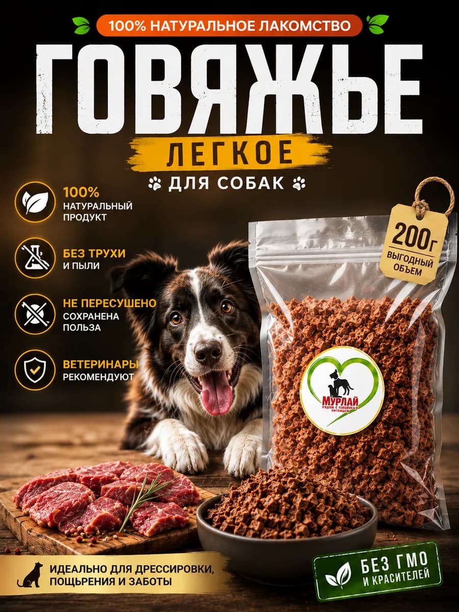 Легкое говяжье для собак 200г Лакомства для дрессировки