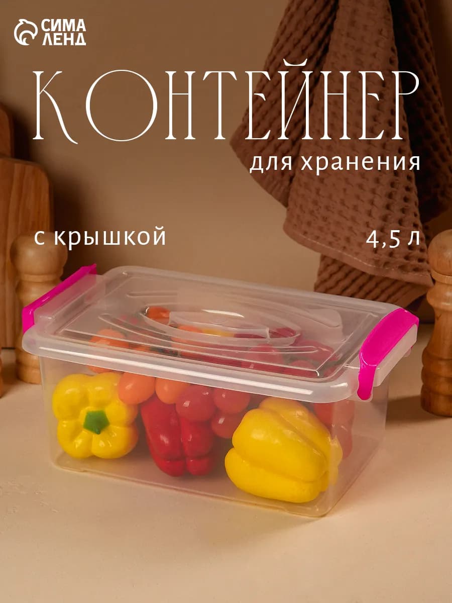 Контейнер пищевой с крышкой на защелках 4,5 л 30×19×13 см