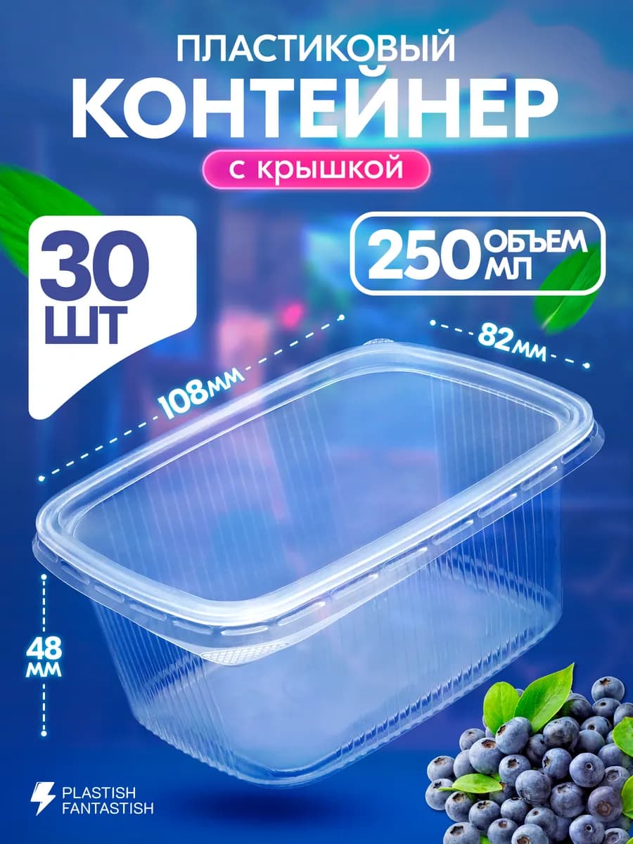 Контейнеры одноразовые с крышкой для еды 250 мл 30 шт