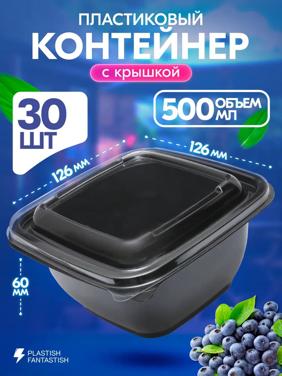 Контейнеры одноразовые с крышкой для еды 500 мл 30 шт