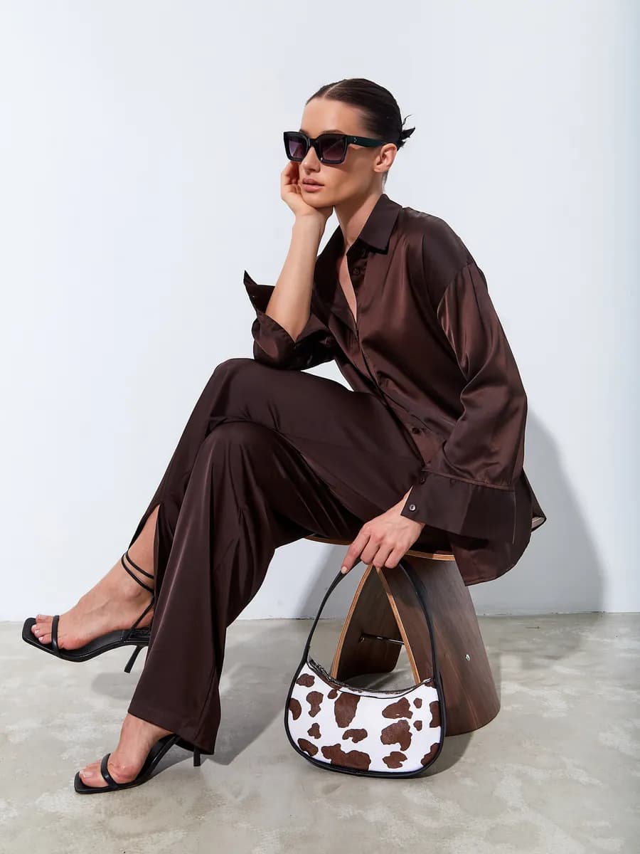 Костюм пижамный оверсайз с брюками шелковый