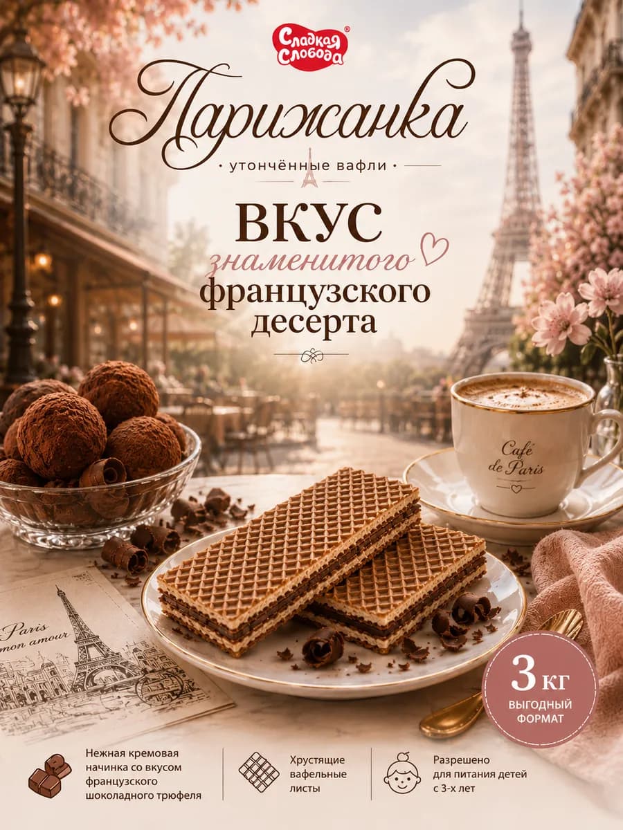 Вафли Парижанка французский шоколадный трюфель 3 кг