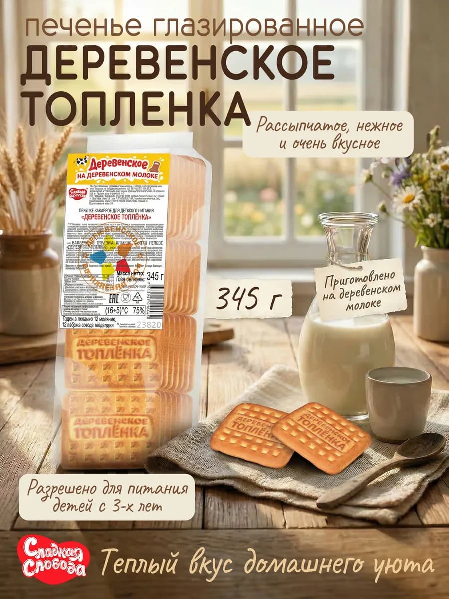 Печенье сахарное Деревенское Топленка, 345 г