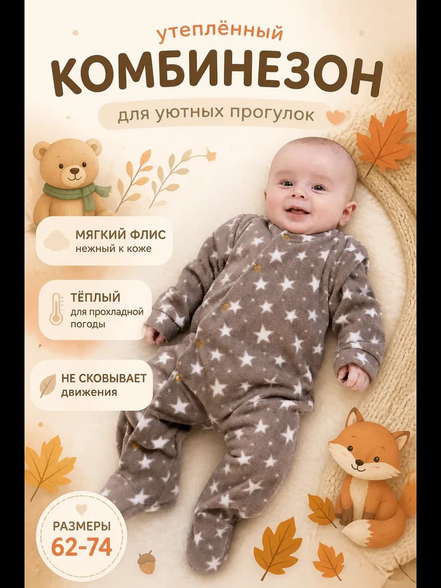 Комбинезон для новорожденных демисезонный флис на кнопках
