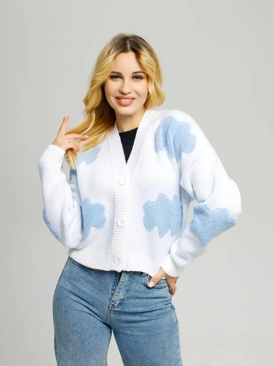 Кроп кардиган облако оверсайз на пуговицах весенний