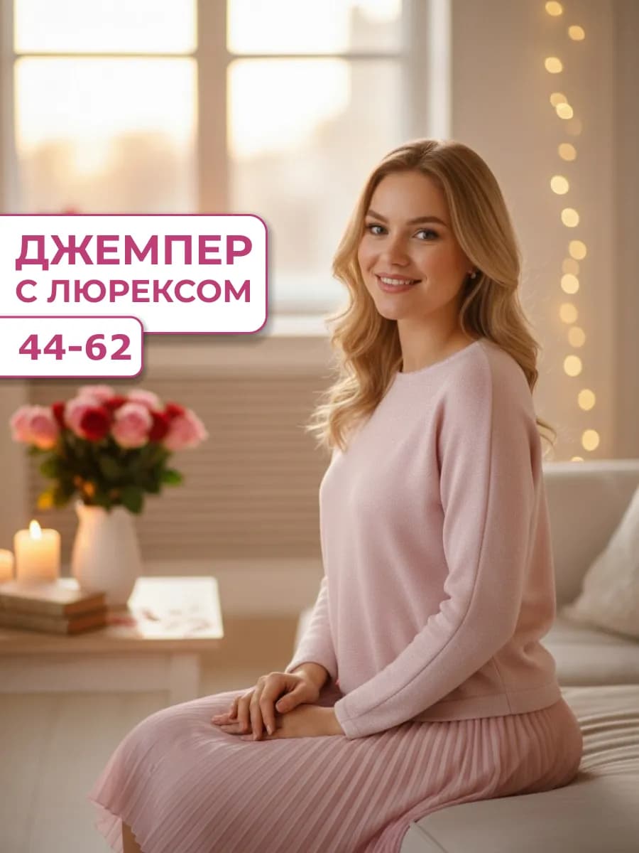 Джемпер трикотажный теплый нарядный с люрексом - фото 1