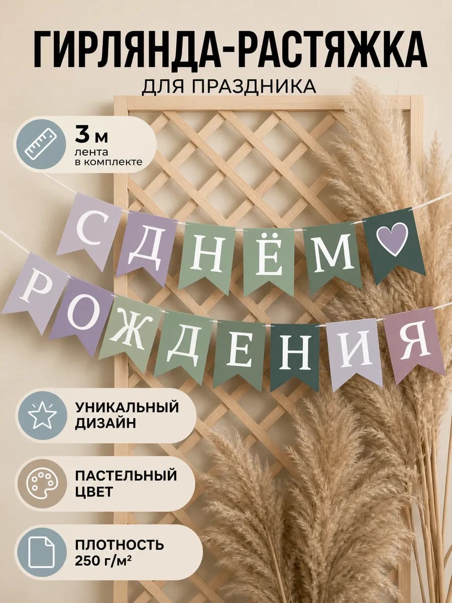 Гирлянда растяжка С Днем Рождения флажки баннер