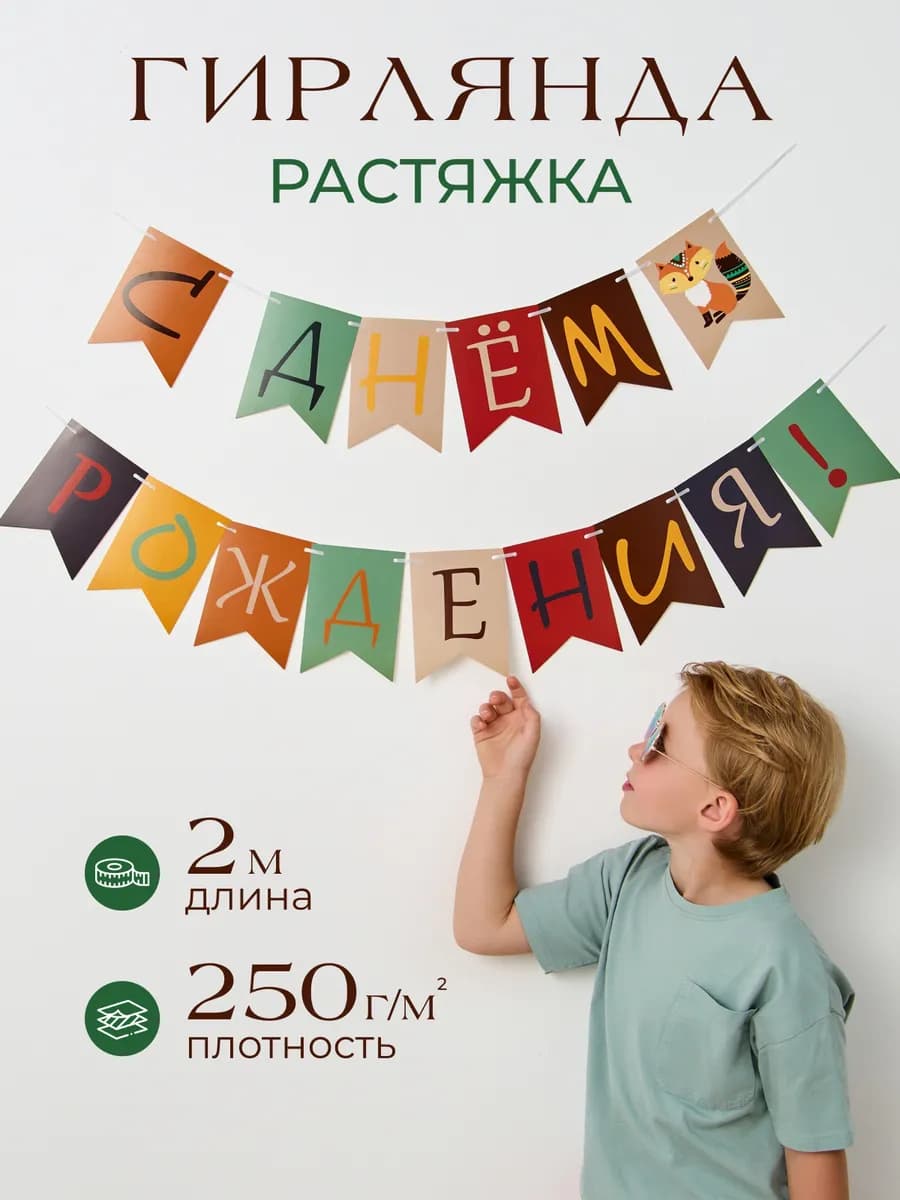 Гирлянда растяжка С Днем Рождения флажки баннер