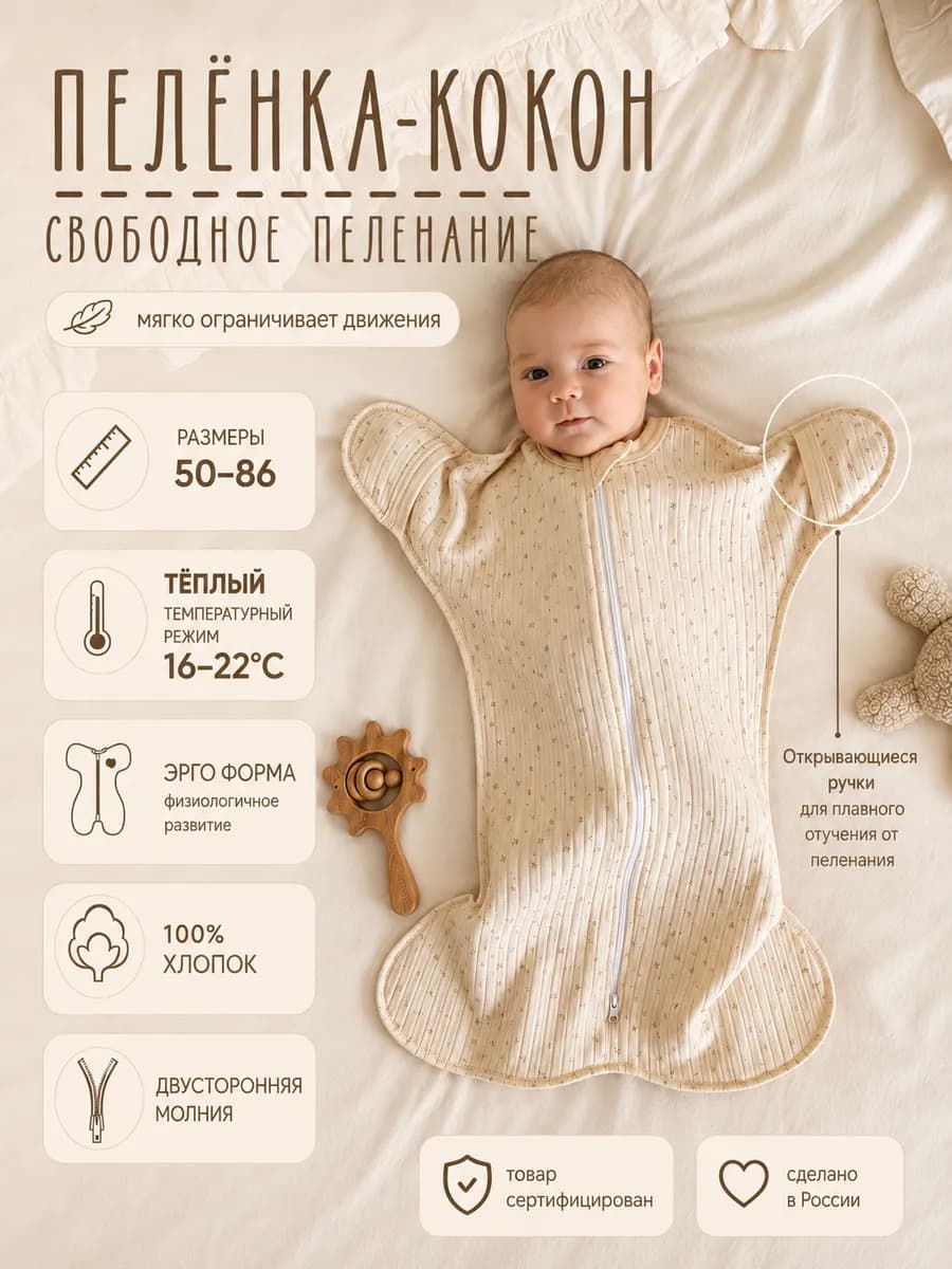 Пеленка кокон на молнии теплая