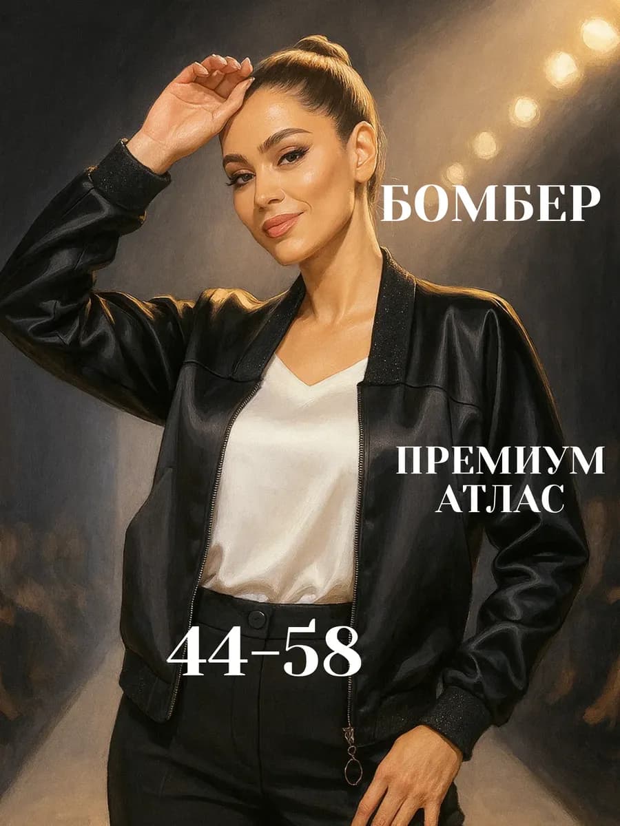 Бомбер нарядный оверсайз атласный спорт шик