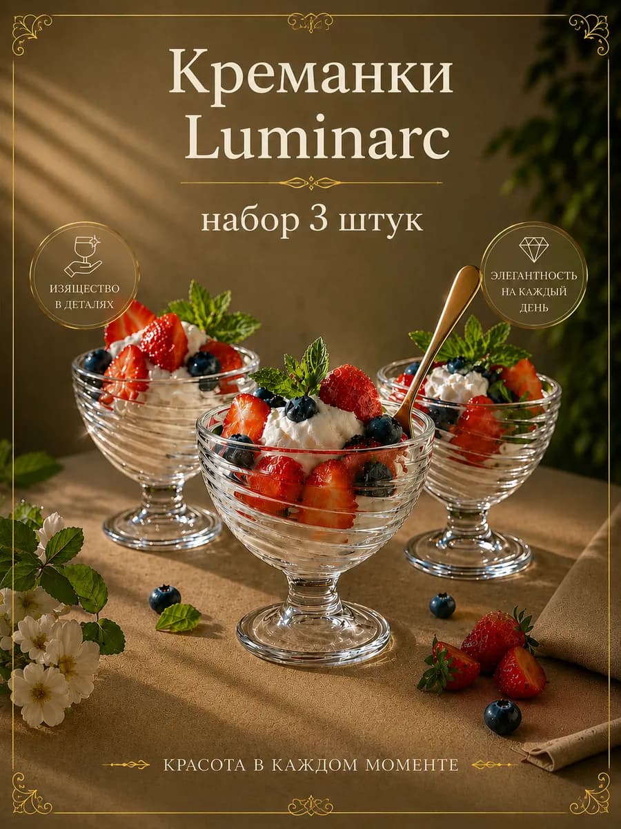 Креманки для десерта и мороженого,набор 3 штуки