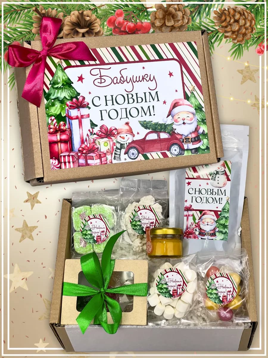 Сладкий бокс бабушке подарок на Новый год набор чая