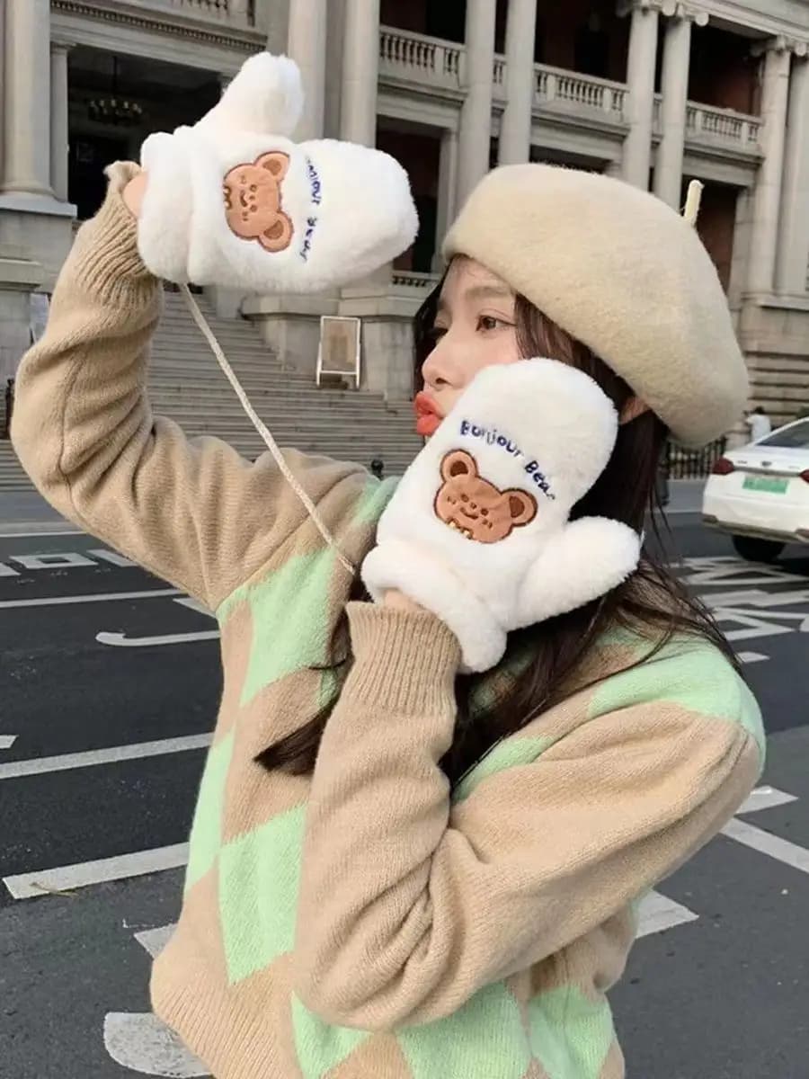 Варежки меховые с мишками