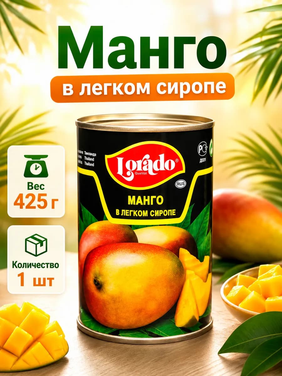 Манго в легком сиропе, Лорадо, 425 мл