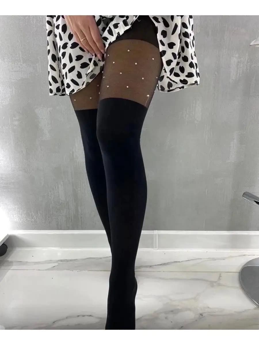 Колготки чулки со стразами имитация ботфорт