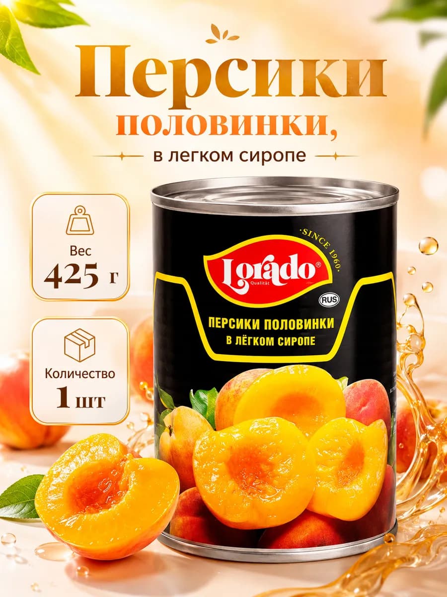 Персики половинки, в легком сиропе, Лорадо, 425 мл