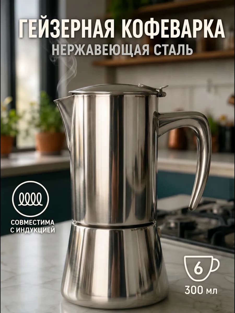 Гейзерная кофеварка для плиты 300 мл