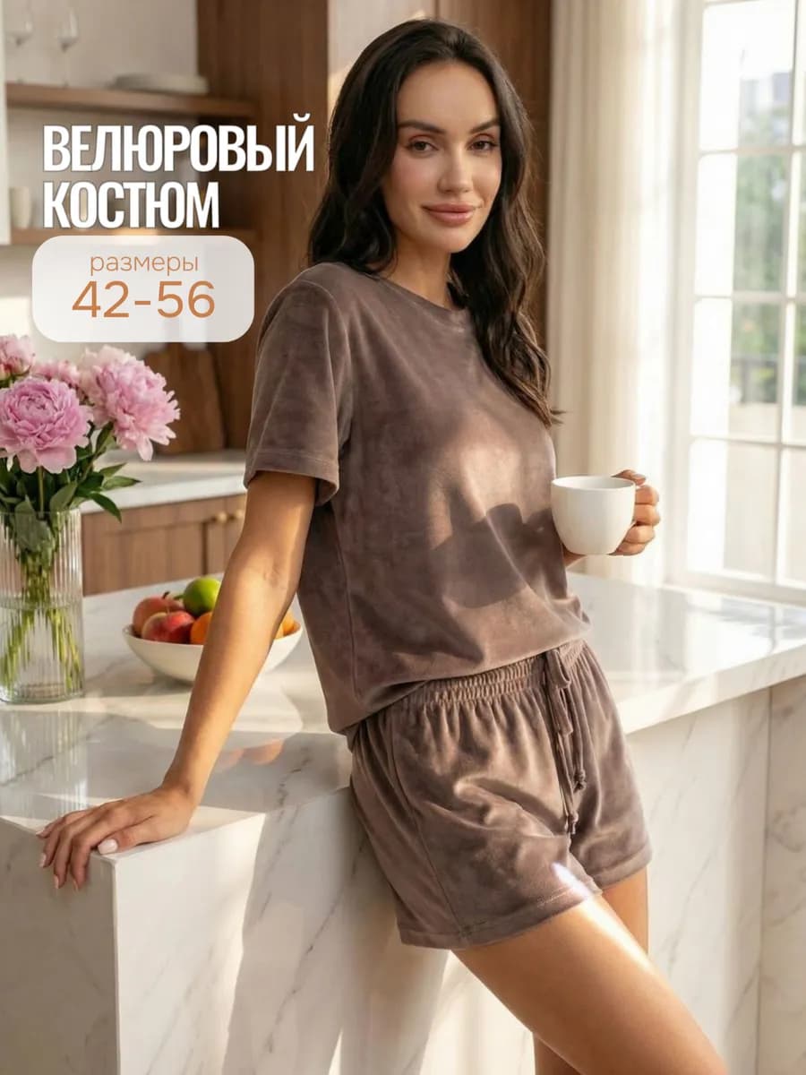 Костюм с шортами велюровый домашний летний