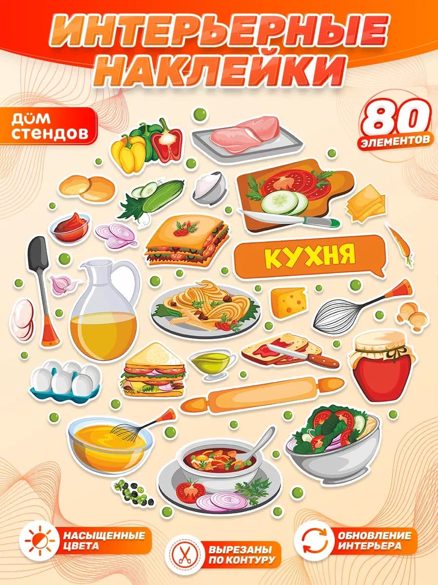Наклейки, для детских игровых зон, Кухня