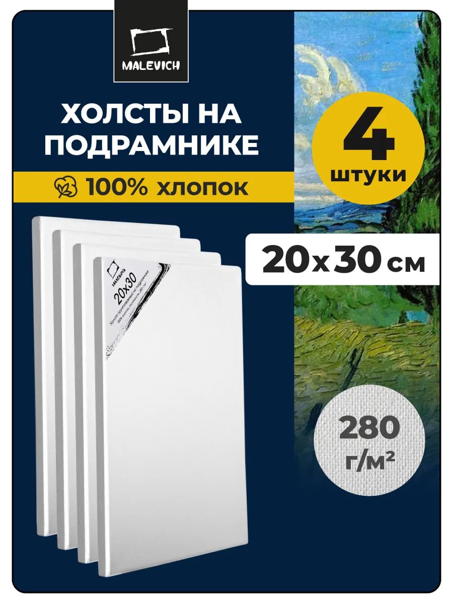 Холст для рисования на подрамнике 4 шт, 20х30 см