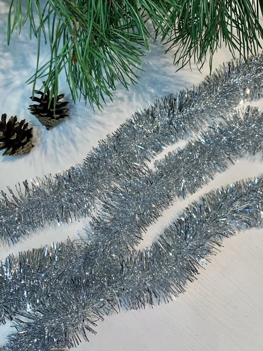 Мишура серебристая новогодняя, 3 шт, 6 см в диаметре