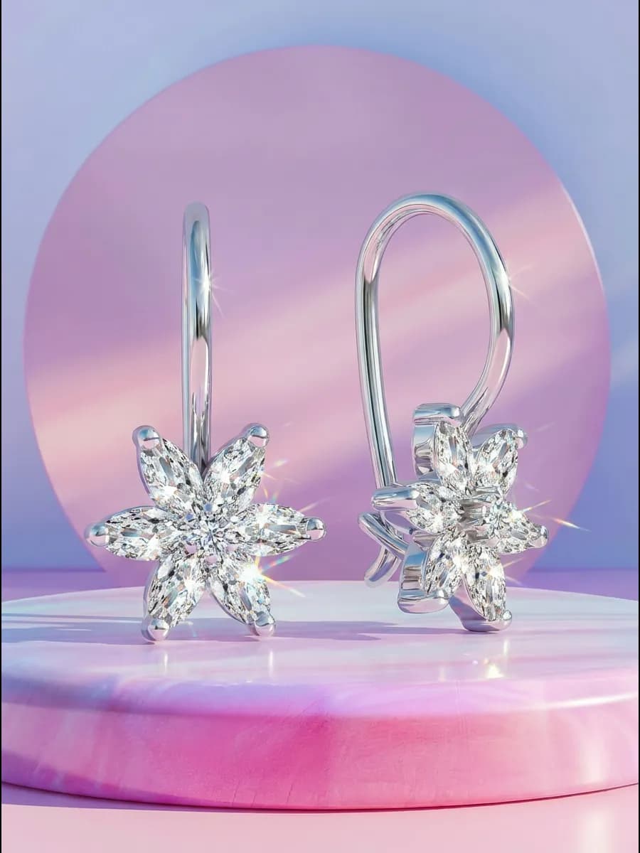 Серьги серебро 925 цветочки