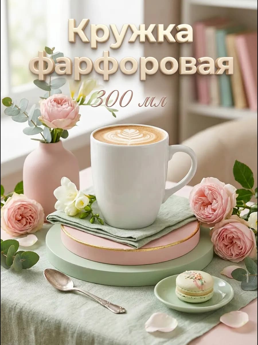 Кружка для чая и кофе фарфоровая 300 мл "Белье"