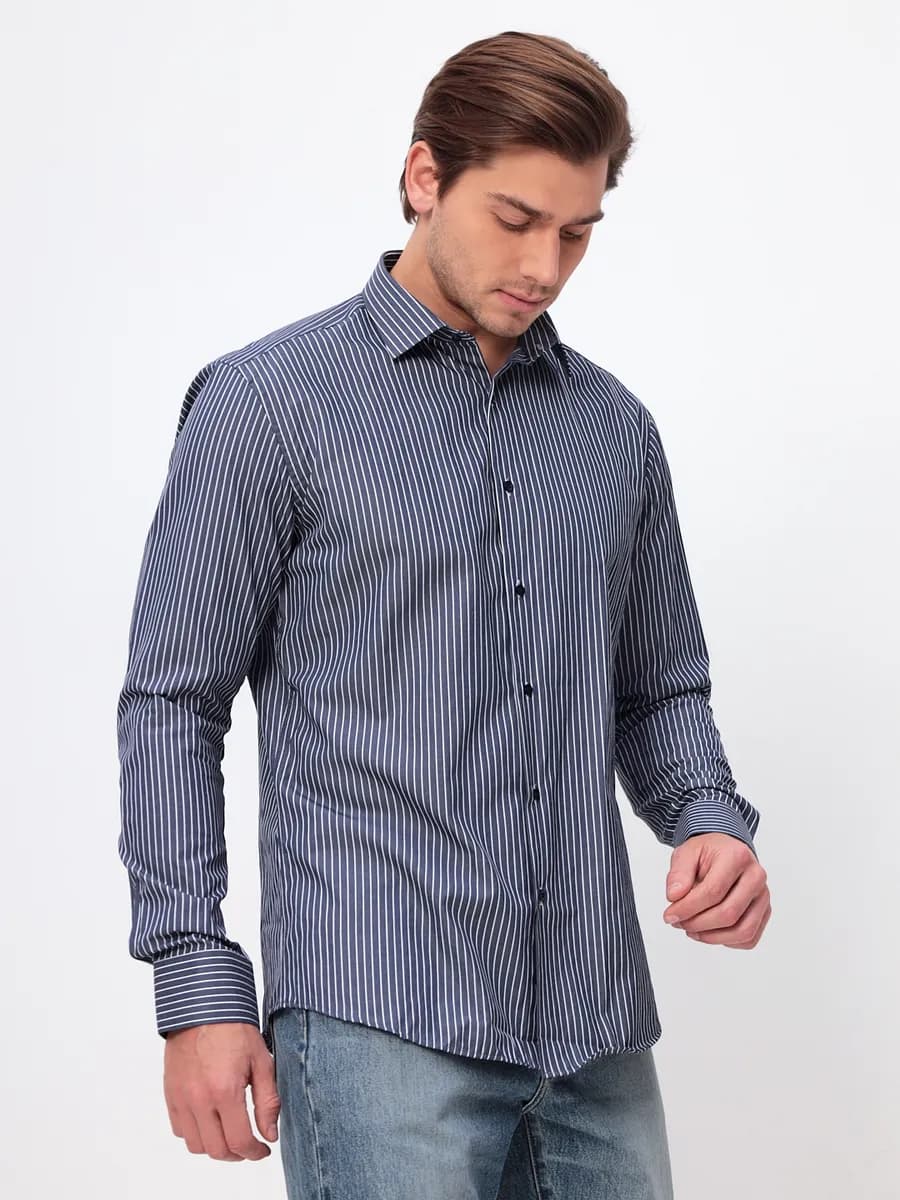 Рубашка с длинным рукавом в полоску - фото 1