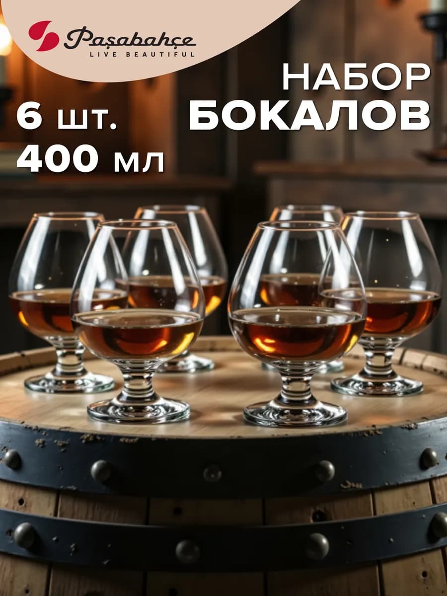 Бокалы стеклянные для коньяка 395 мл 6 шт