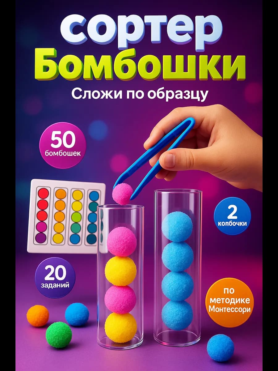 Сортер Развивающий набор для детей Цветные бомбошки