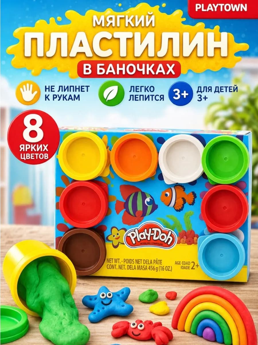 Пластилин в банках Play doh масса для лепки