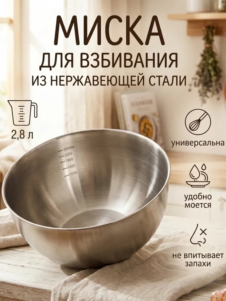 Миска из нержавеющей стали для взбивания 2,8 л