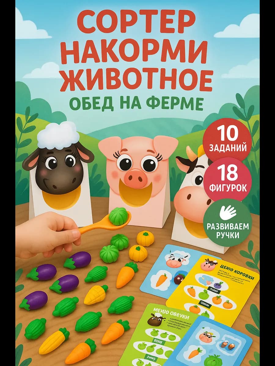 Сортер для малышей "Накорми животное" развивающая игра