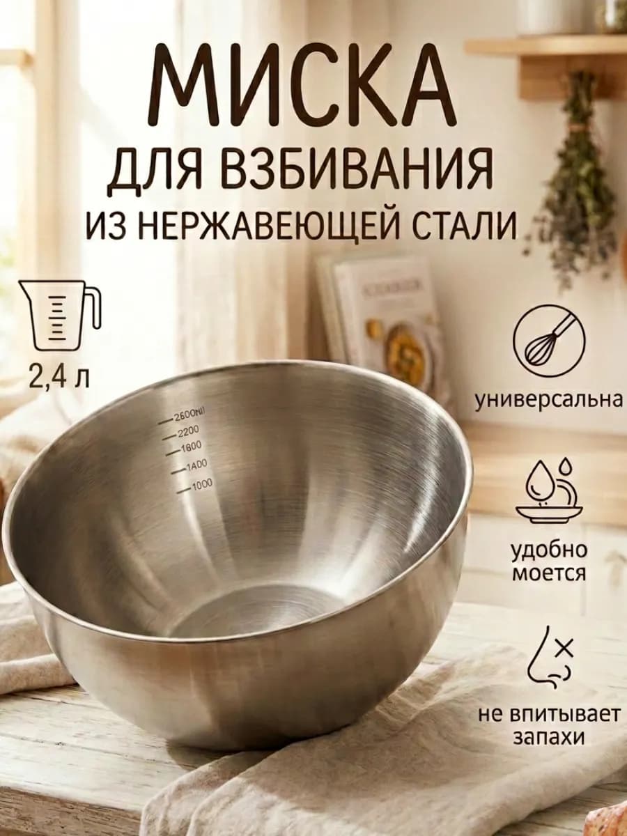 Миска из нержавеющей стали для взбивания 2,4 л