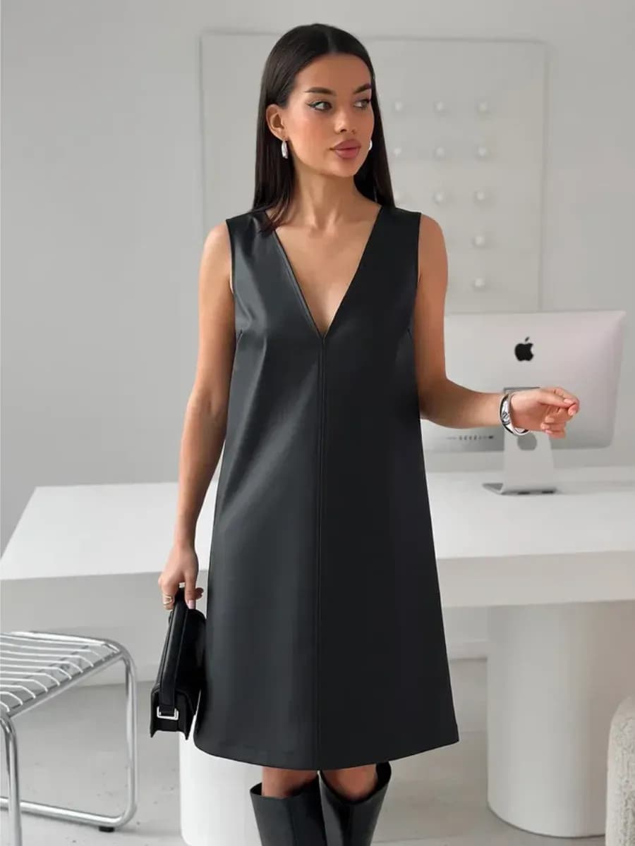 Сарафан женский офисный кожаный, длинный, стильный, домашний - фото 1