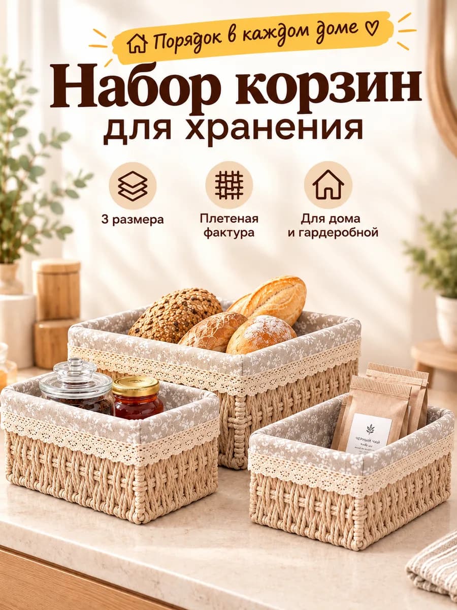 Корзины для хранения плетеные набор