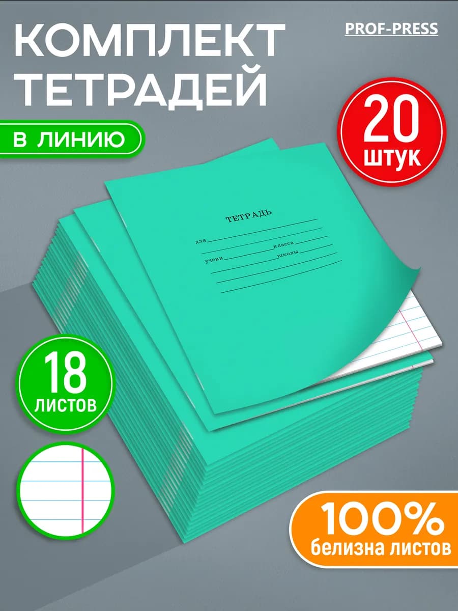 Тетрадь в линейку 18 листов 20 штук